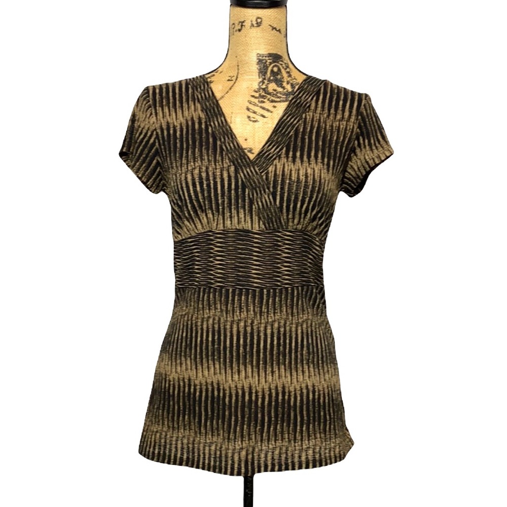 Animal Print Short Sleeve V-Neck Blouse Top Petite S
